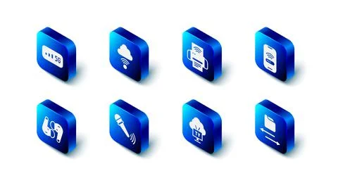 Set Network cloud connection, Smart printer system, Mobile with wi-fi wireless Stock Illustration