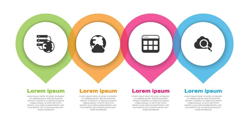 Set Network cloud connection, Social network, Browser files and Search computing Illustrazione stock