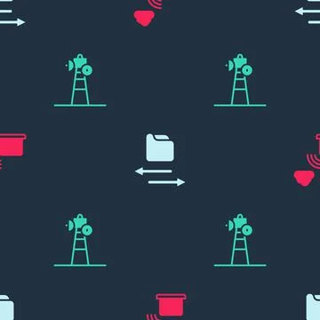 Set Network cloud connection, Transfer files and Satellite dish on seamless p Stock Illustration