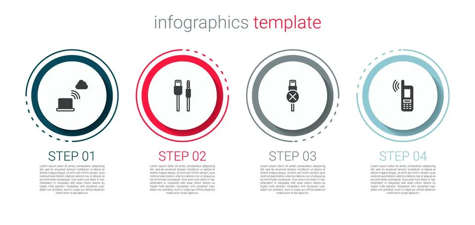 Set Network cloud connection, USB cable cord, No usb and Mobile with wi-fi 스톡 일러스트