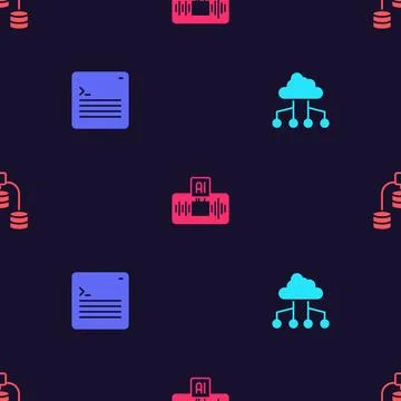 Set Network cloud connection, Web developer programming code, Artificial Illustrazione stock