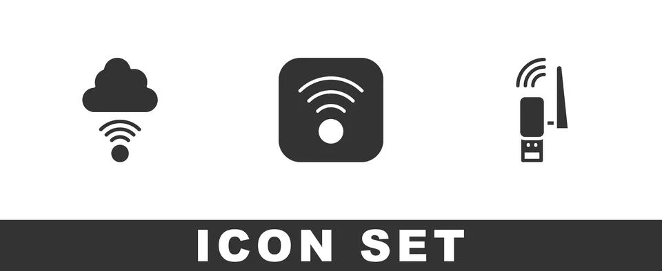 Set Network cloud connection, Wi-Fi wireless internet and Usb adapter icon Stock Illustration