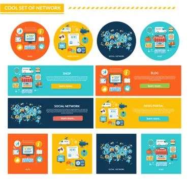 Set of Network Concept Flat Design Stock Illustration