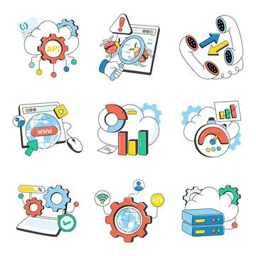Set of Network Doodle Icons Stock Illustration