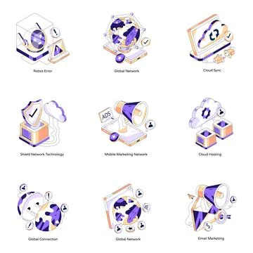 Set of Network Isometric Illustrations Stock Illustration