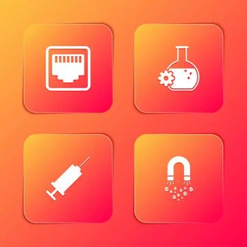 Set Network port cable socket, Bioengineering, Syringe and Magnet with money Stock Illustration