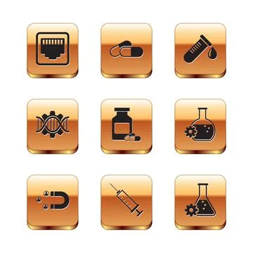 Set Network port cable socket, Customer attracting, Syringe, Medicine bottle and Stock Illustration