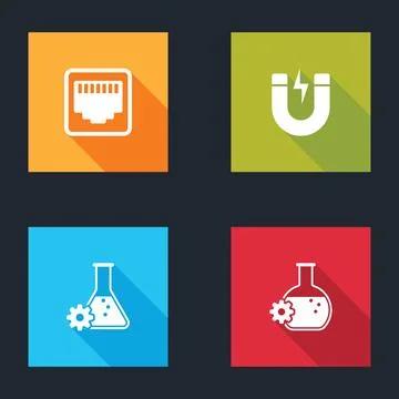 Set Network port cable socket, Magnet with lightning, Bioengineering and icon Stock Illustration