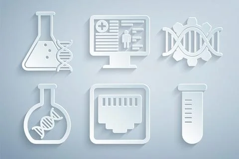 Set Network port cable socket, Genetic engineering, DNA research, search, Test Stock Illustration