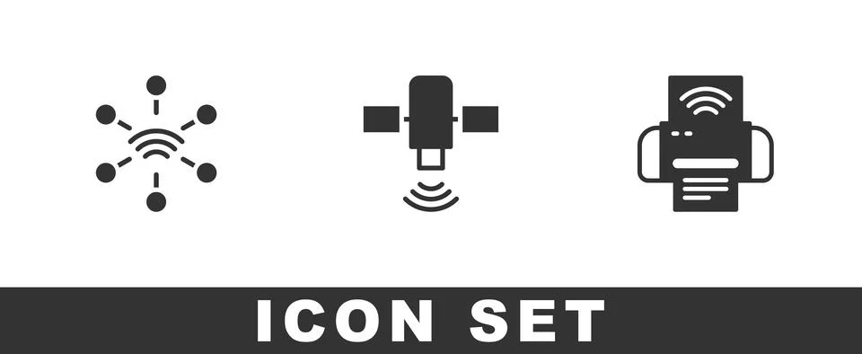 Set Network, Satellite and Smart printer system icon. Vector イラスト素材