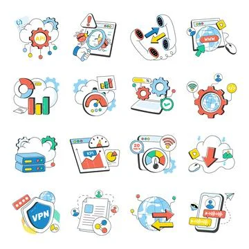 Set of Networking Doodle Icons 스톡 일러스트