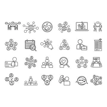 Set of Networking Icons. Vector Icons of Social Networks, Collaboration, Co.. Stock Illustration