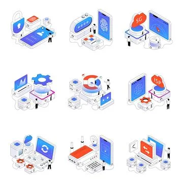Set of Networking Isometric Illustrations Stock Illustration