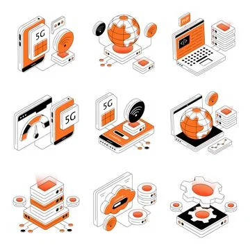 Set of Networking Isometric Illustrations Stock Illustration