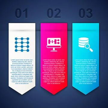 Set Neural network, Algorithm and Server. Business infographic template. Vector イラスト素材