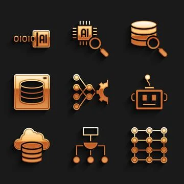 Set Neural network, Algorithm, Artificial intelligence robot, Cloud database 库存插图