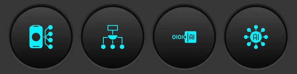 Set Neural network, Algorithm, Binary code and  icon. Vector Stock Illustration