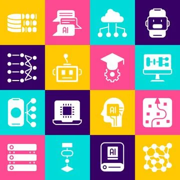 Set Neural network, Algorithm, Network cloud connection, Artificial intellige 库存插图