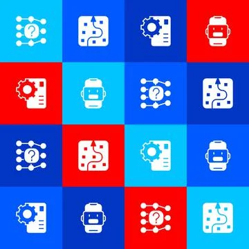 Set Neural network, and Chat bot icon. Vector 스톡 일러스트