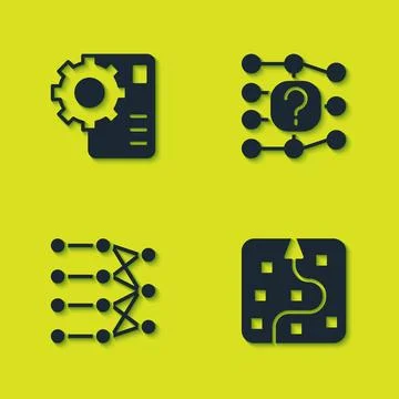Set Neural network,  and  icon. Vector Illustrazione stock