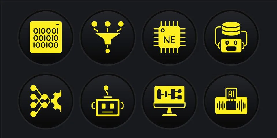 Set Neural network, Artificial intelligence robot, Algorithm, Processor CPU Stock-Illustration