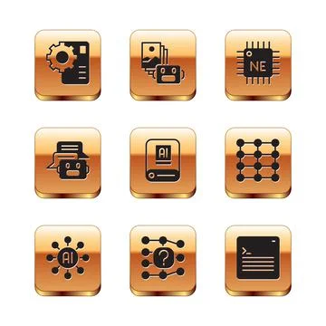 Set Neural network, Artificial intelligence AI, Chat bot, Processor CPU, Web Stockillustratie