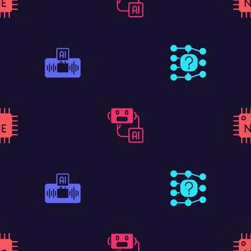 Set Neural network, Artificial intelligence AI, robot and Processor CPU on Illustrazione stock