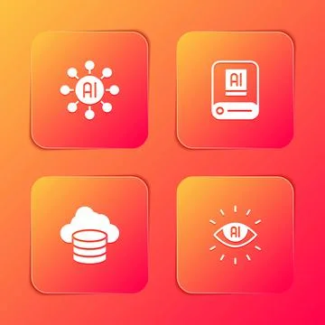 Set Neural network, Artificial intelligence AI, Cloud database and icon. Vector Stockillustratie