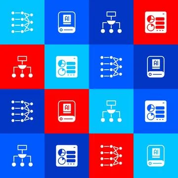 Set Neural network, Artificial intelligence AI, Algorithm and Computer api Stock Illustration