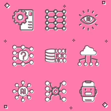 Set Neural network, Artificial intelligence AI, Binary code, Network cloud .. イラスト素材