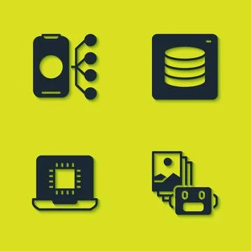 Set Neural network, Artificial intelligence robot, Processor CPU and Server.. Stockillustratie