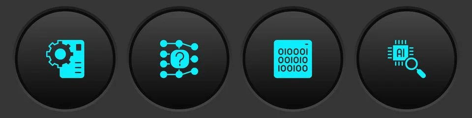 Set Neural network, Binary code and Processor CPU icon. Vector イラスト素材