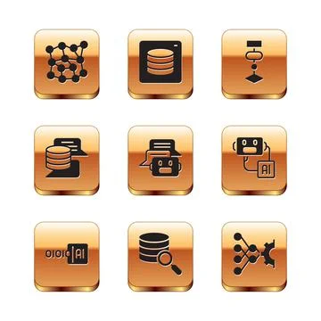 Set Neural network, Binary code, Server, Chat bot, Data, Algorithm, and icon Illustrazione stock