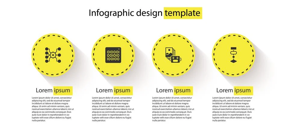 Set Neural network, Binary code, Artificial intelligence robot and Algorithm Illustrazione stock