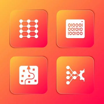 Set Neural network, Binary code, and icon. Vector Illustrazione stock