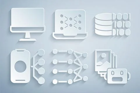 Set Neural network, Binary code, Artificial intelligence robot, and Computer 스톡 일러스트