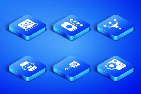 Set Neural network, Binary code, Chat bot,  and Funnel filter icon. Vector Stock Illustration