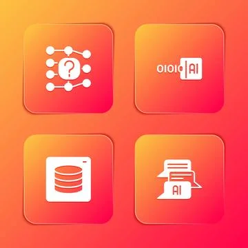 Set Neural network, Binary code, Server, Data and Chat bot icon. Vector Stock Illustration