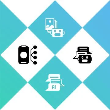 Set Neural network, Chat bot, Artificial intelligence robot and icon. Vector Illustrazione stock