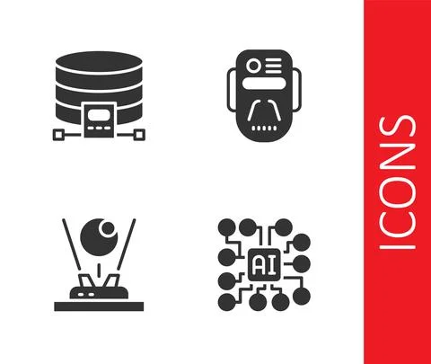 Set Neural network, Cloud database, Hologram and Artificial intelligence robot Stockillustratie