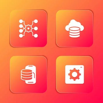 Set Neural network, Cloud database, technology transfer and Computer api inte Stock Illustration