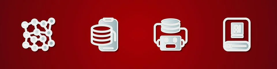 Set Neural network, Cloud technology data transfer, Artificial intelligence Illustrazione stock