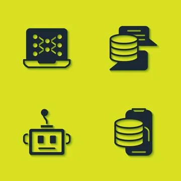 Set Neural network, Cloud technology data transfer, Artificial intelligence.. Stock Illustration