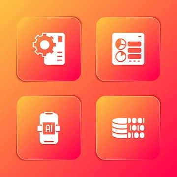 Set Neural network, Computer api interface, Artificial intelligence AI and Stock Illustration