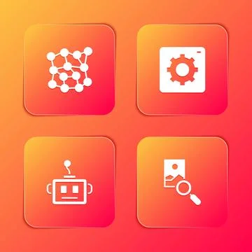 Set Neural network, Computer api interface, Artificial intelligence robot and Stock Illustration