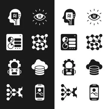 Set Neural network, Computer api interface, Humanoid robot, Artificial inte.. 스톡 일러스트
