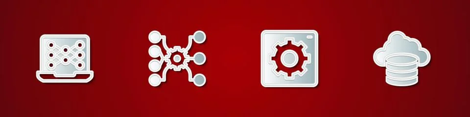 Set Neural network, Computer api interface and Cloud database icon. Vector 스톡 일러스트