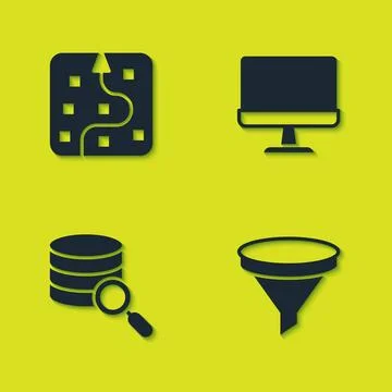 Set Neural network, Funnel filter, Server and Computer monitor icon. Vector 스톡 일러스트