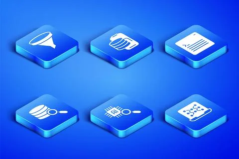 Set Neural network, Funnel filter, Processor CPU, Server, Cloud technology .. Stock Illustration