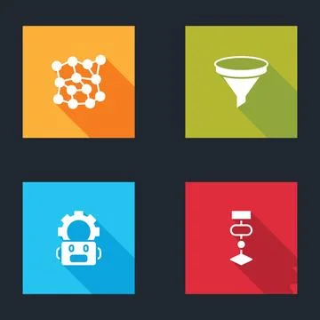 Set Neural network, Funnel filter, Robot setting and Algorithm icon. Vector Illustrazione stock